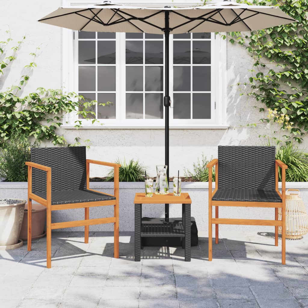 vidaXL Patio Chairs 2 pcs Black Poly Rattan&Solid Wood-2