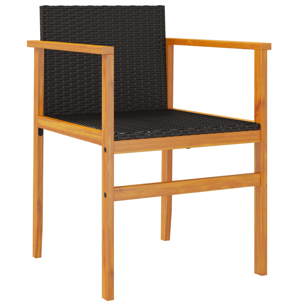 vidaXL Patio Chairs 2 pcs Black Poly Rattan&Solid Wood-3