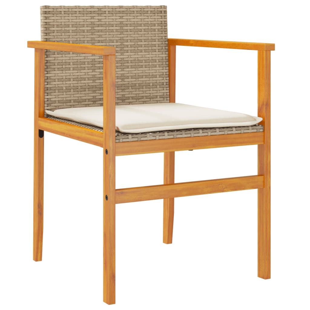 vidaXL Patio Chairs with Cushions 2 pcs Beige Poly Rattan&Solid Wood-3