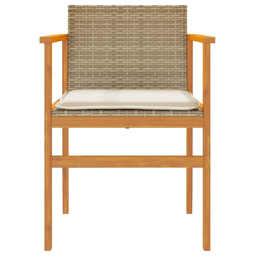 vidaXL Patio Chairs with Cushions 2 pcs Beige Poly Rattan&Solid Wood-4