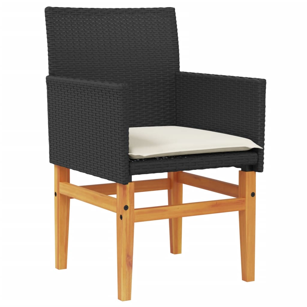 vidaXL Patio Chairs with Cushions 2 pcs Black Poly Rattan&Solid Wood-3