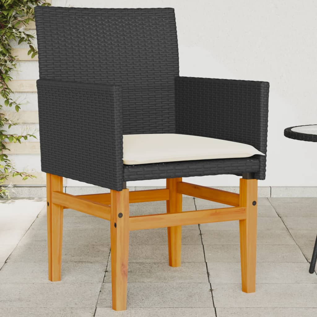 vidaXL Patio Chairs with Cushions 2 pcs Black Poly Rattan&Solid Wood-0