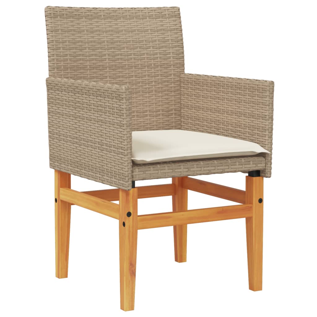 vidaXL Patio Chairs with Cushions 2 pcs Beige Poly Rattan&Solid Wood-3