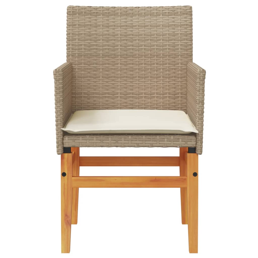 vidaXL Patio Chairs with Cushions 2 pcs Beige Poly Rattan&Solid Wood-4