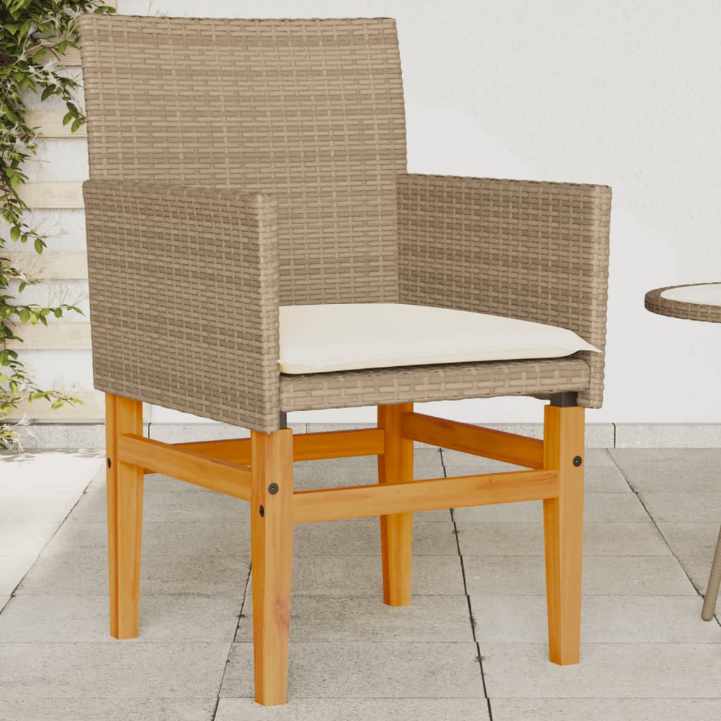 vidaXL Patio Chairs with Cushions 2 pcs Beige Poly Rattan&Solid Wood-0