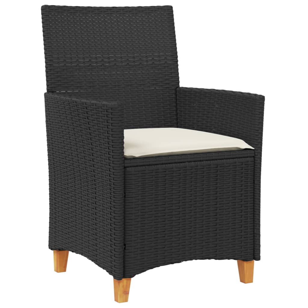 vidaXL Patio Chairs with Cushions 2 pcs Black Poly Rattan&Solid Wood-3