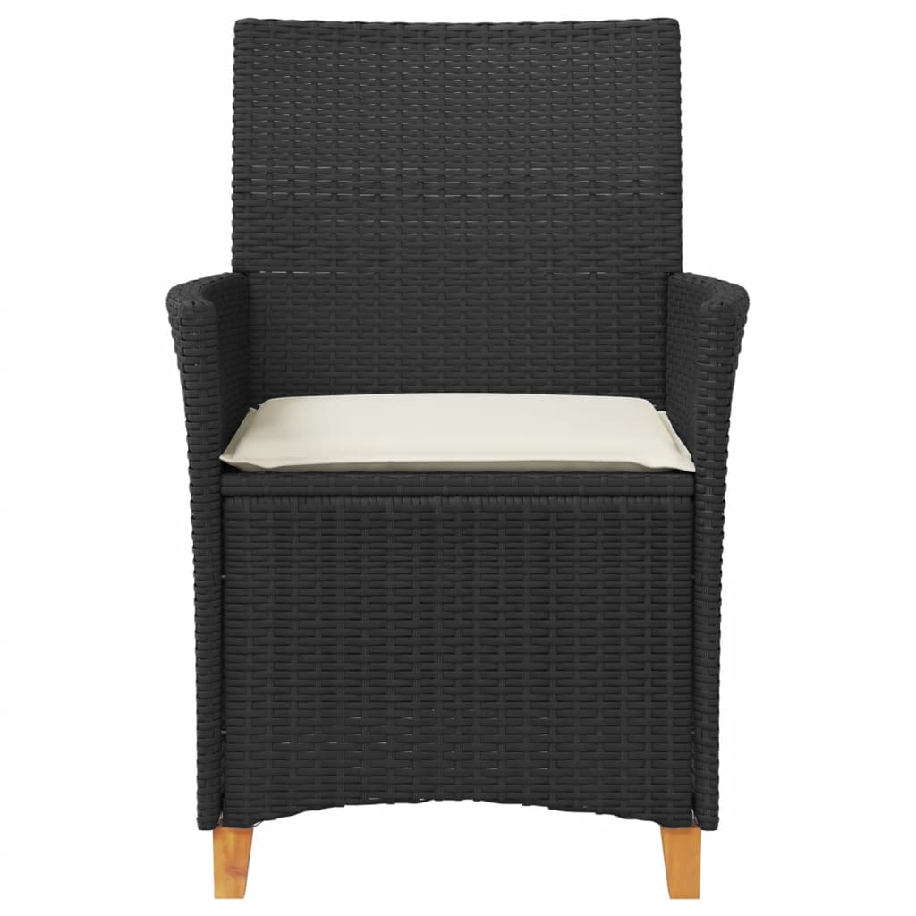 vidaXL Patio Chairs with Cushions 2 pcs Black Poly Rattan&Solid Wood-4