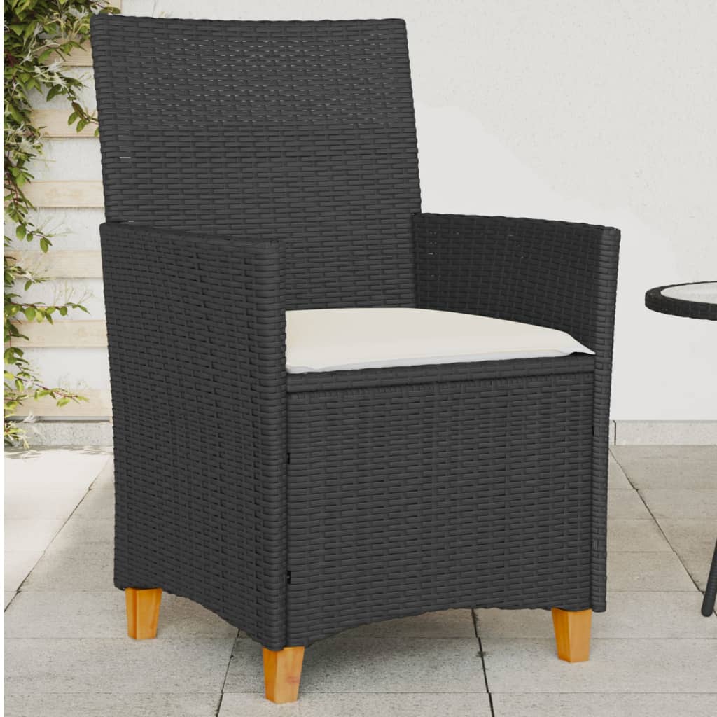 vidaXL Patio Chairs with Cushions 2 pcs Black Poly Rattan&Solid Wood-0