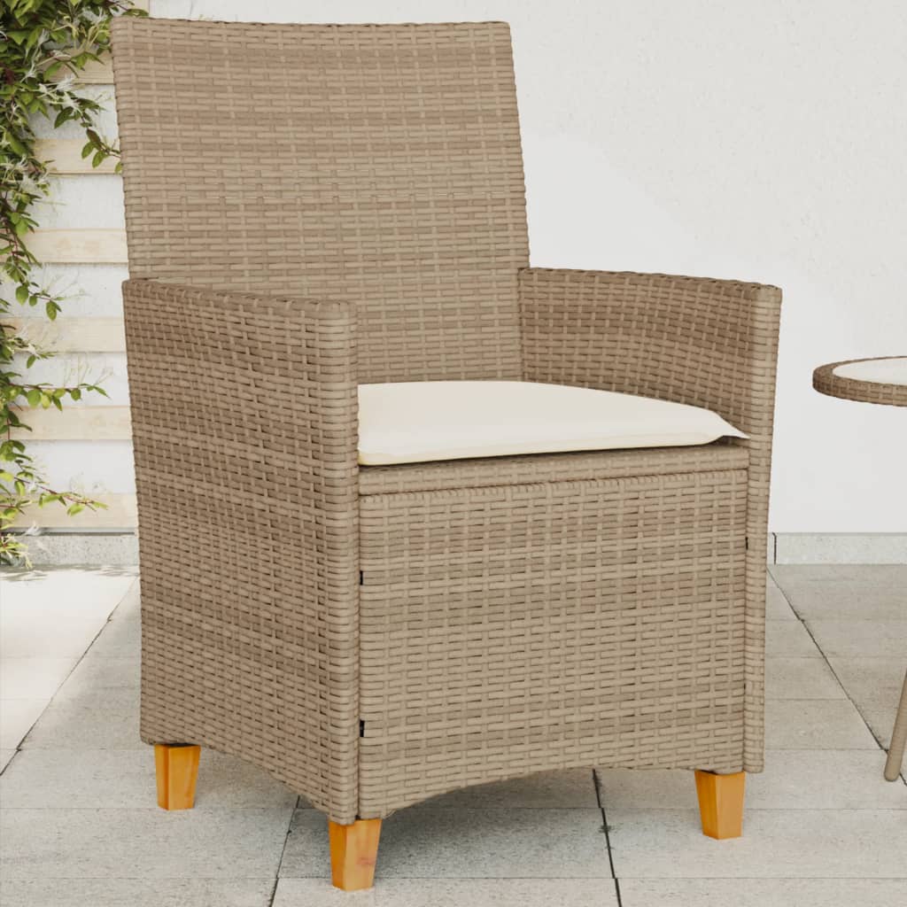 vidaXL Patio Chairs with Cushions 2 pcs Beige Poly Rattan&Solid Wood-0