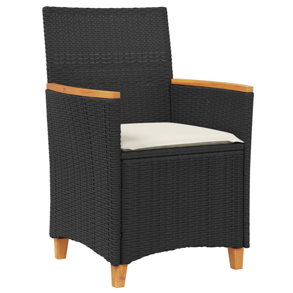 vidaXL Patio Chairs with Cushions 2 pcs Black Poly Rattan&Solid Wood-3