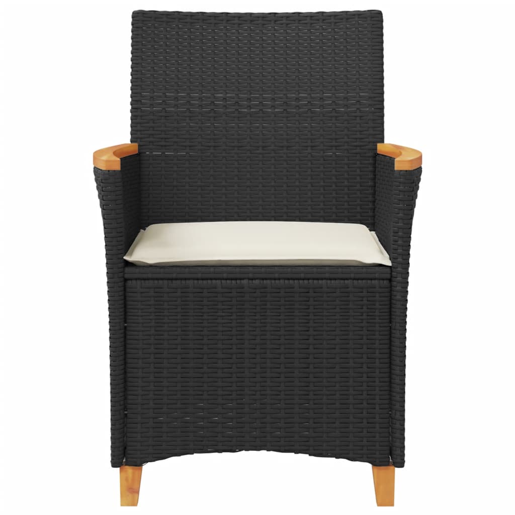 vidaXL Patio Chairs with Cushions 2 pcs Black Poly Rattan&Solid Wood-4