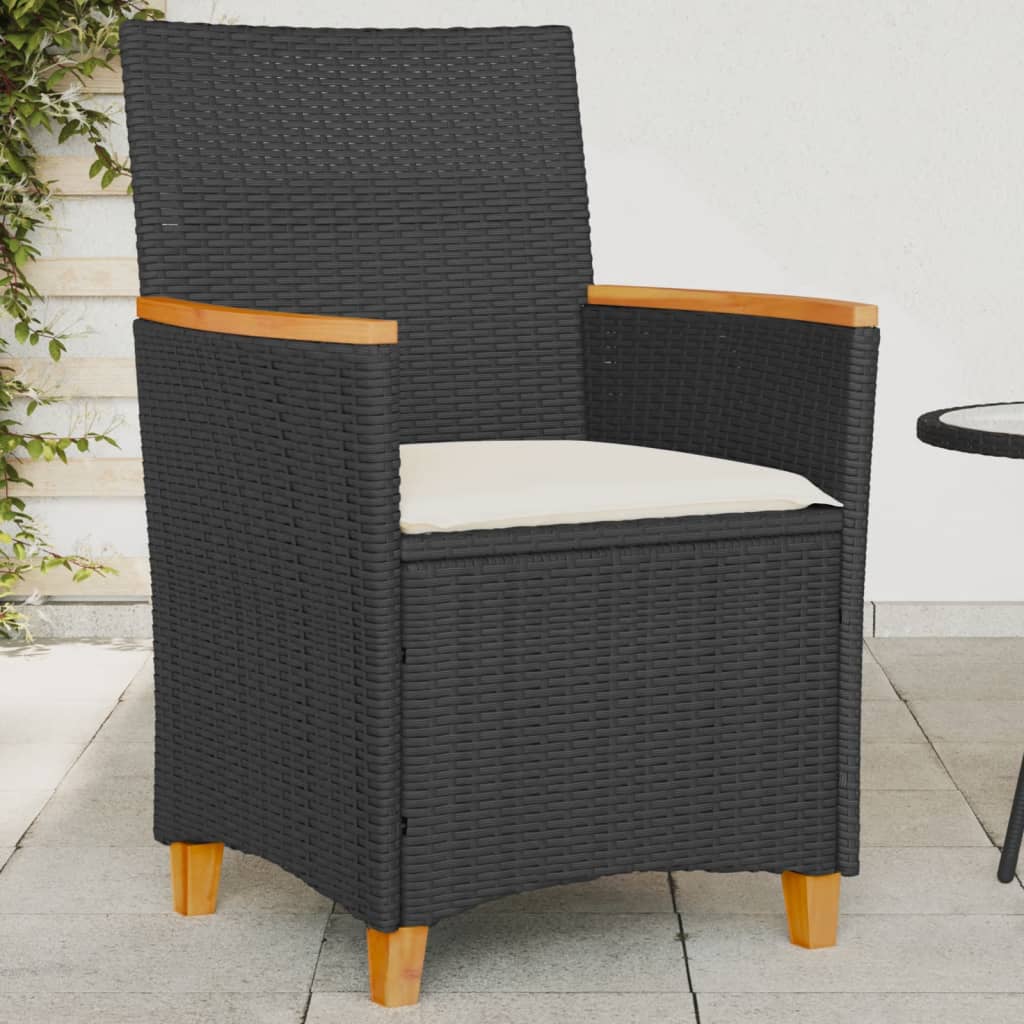 vidaXL Patio Chairs with Cushions 2 pcs Black Poly Rattan&Solid Wood-0