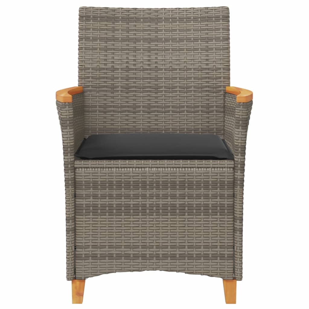 vidaXL Patio Chairs with Cushions 2 pcs Gray Poly Rattan&Solid Wood-4