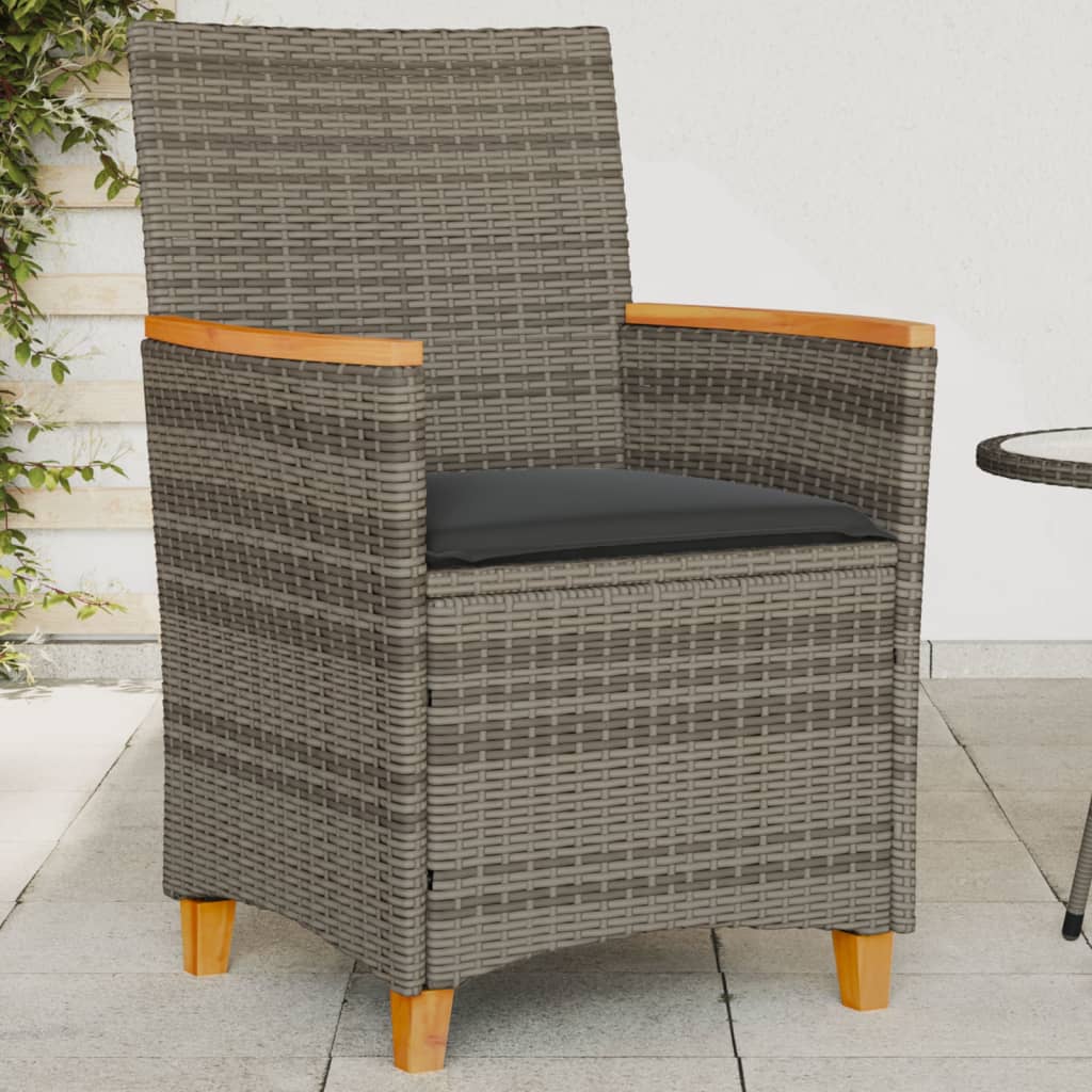 vidaXL Patio Chairs with Cushions 2 pcs Gray Poly Rattan&Solid Wood-0