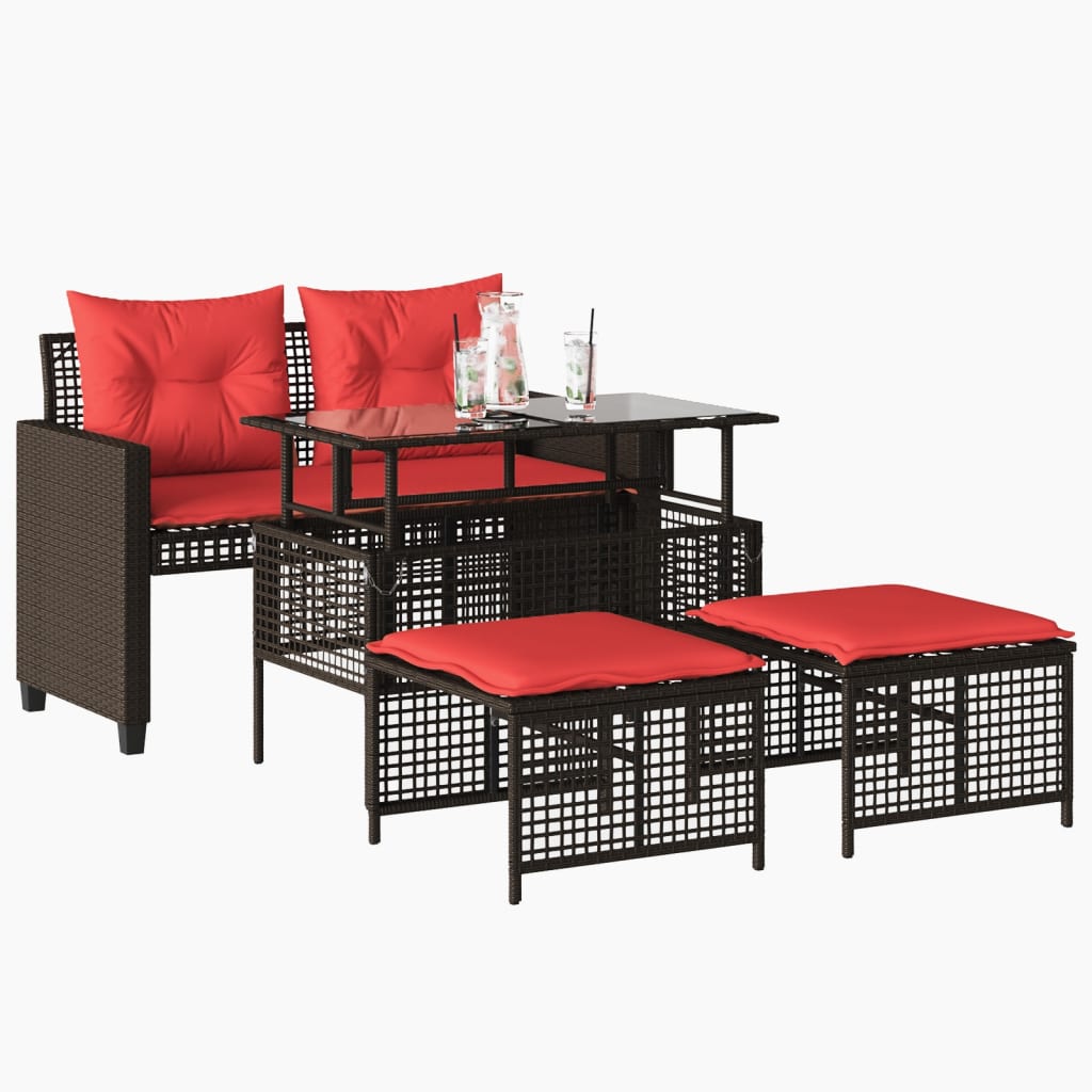 vidaXL Patio Sofa Set with Cushions 4 Piece Poly Rattan Glass Brown/Gray/Black-1