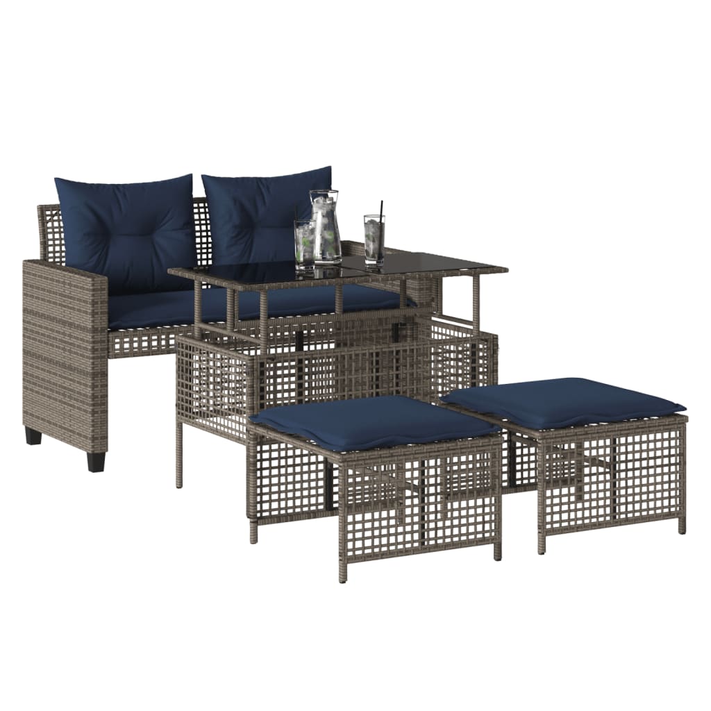 vidaXL Patio Sofa Set with Cushions 4 Piece Poly Rattan Glass Brown/Gray/Black-1