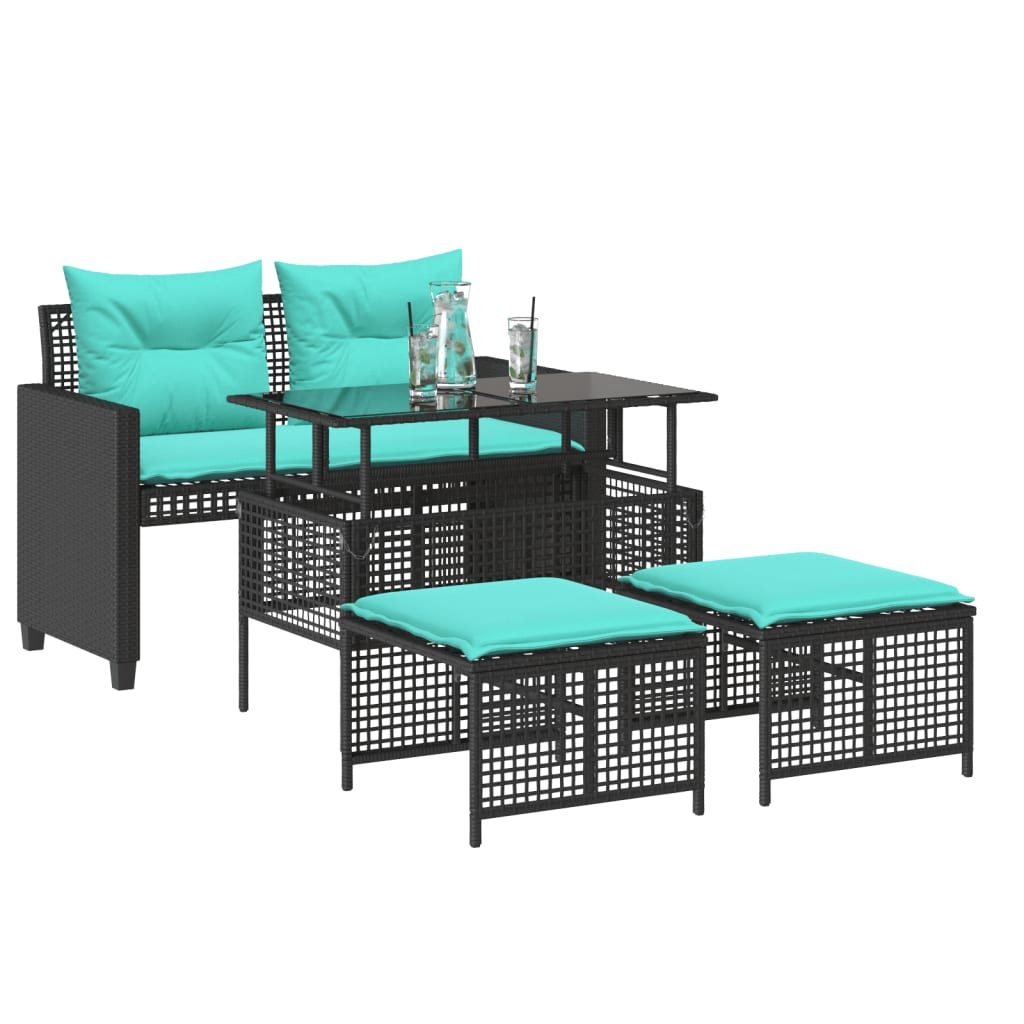 vidaXL Patio Sofa Set with Cushions 4 Piece Poly Rattan Glass Brown/Gray/Black-1