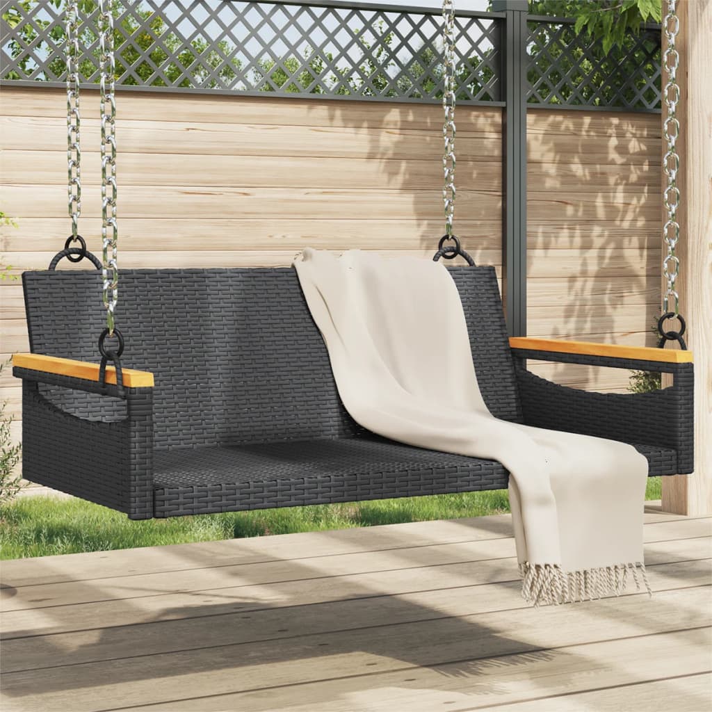 vidaXL Swing Bench Black 42.9"x24.4"x15.7" Poly Rattan-0