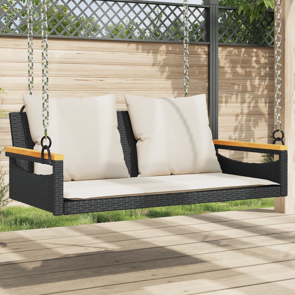 vidaXL Swing Bench with Cushions Black 42.9"x24.4"x15.7" Poly Rattan-0