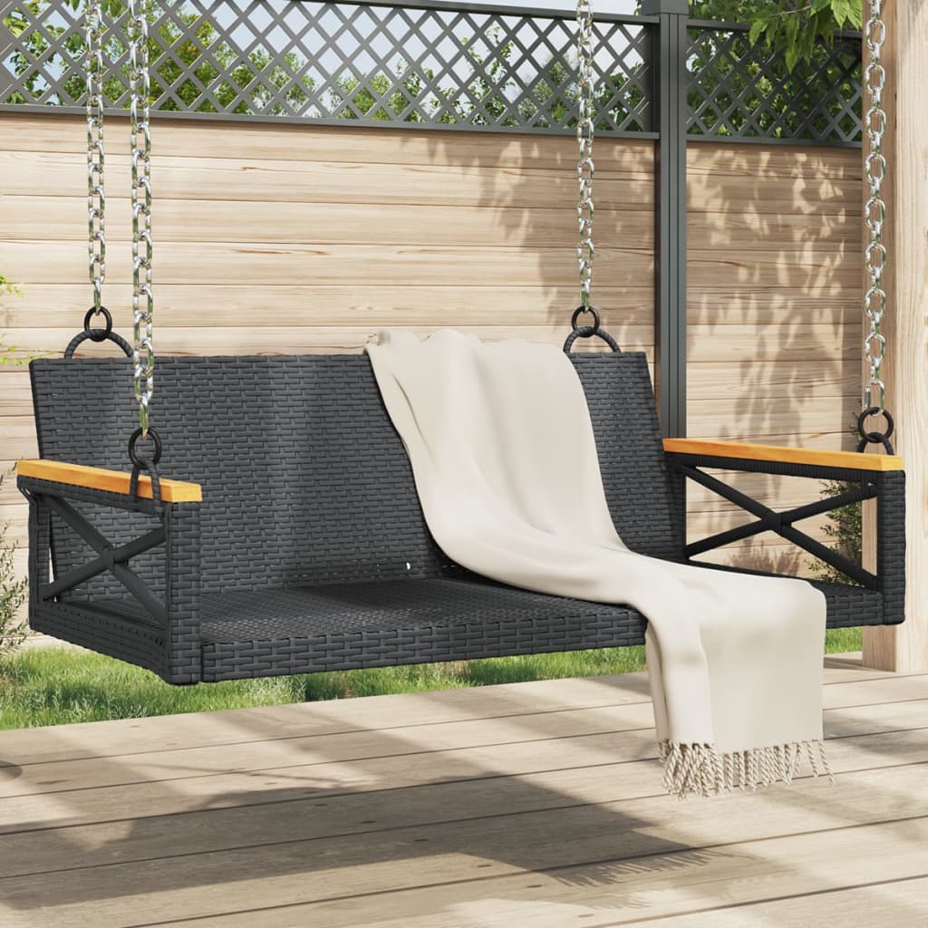 vidaXL Swing Bench Black 42.9"x24.4"x15.7" Poly Rattan-0