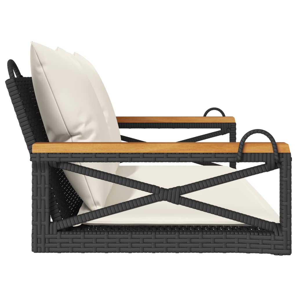 vidaXL Swing Bench with Cushions Black 42.9"x24.4"x15.7" Poly Rattan-4