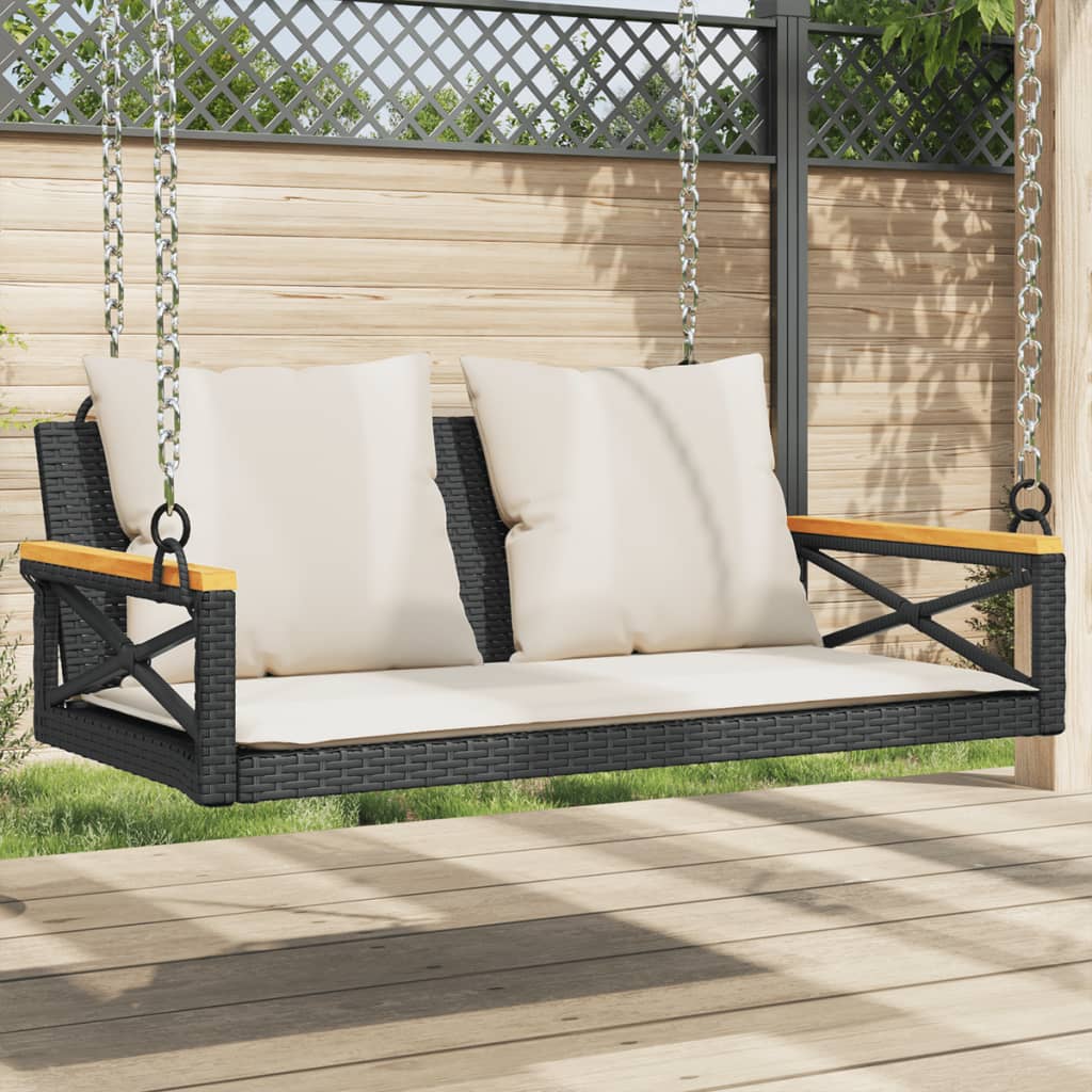 vidaXL Swing Bench with Cushions Black 42.9"x24.4"x15.7" Poly Rattan-0