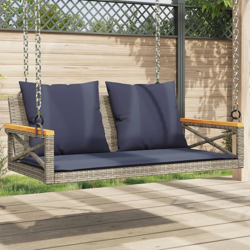 vidaXL Swing Bench with Cushions Gray 42.9"x24.4"x15.7" Poly Rattan-0