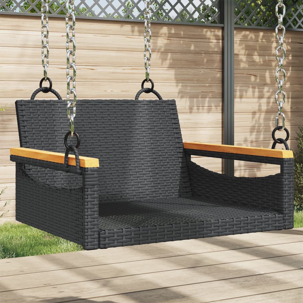 vidaXL Swing Bench Black 24.8"x24.4"x15.7" Poly Rattan-0