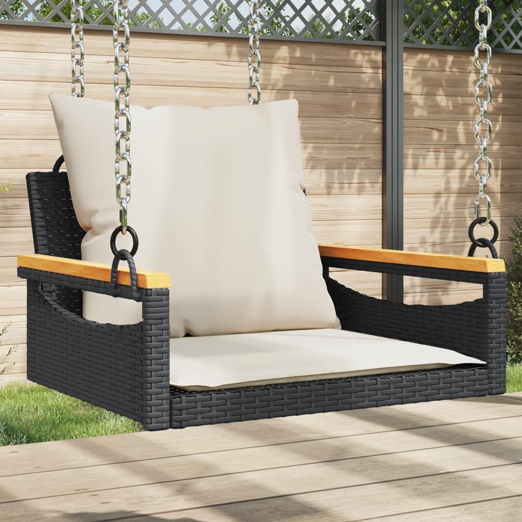 vidaXL Swing Bench with Cushions Black 24.8"x24.4"x15.7" Poly Rattan-0