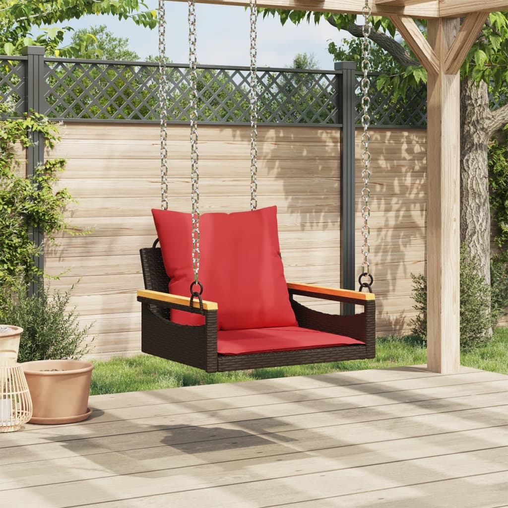 vidaXL Swing Bench with Cushions Hammock Chair Poly Rattan Brown/Gray/Black-1