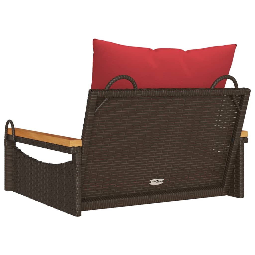 vidaXL Swing Bench with Cushions Hammock Chair Poly Rattan Brown/Gray/Black-4