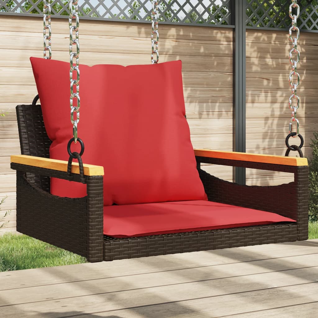 vidaXL Swing Bench with Cushions Hammock Chair Poly Rattan Brown/Gray/Black-0