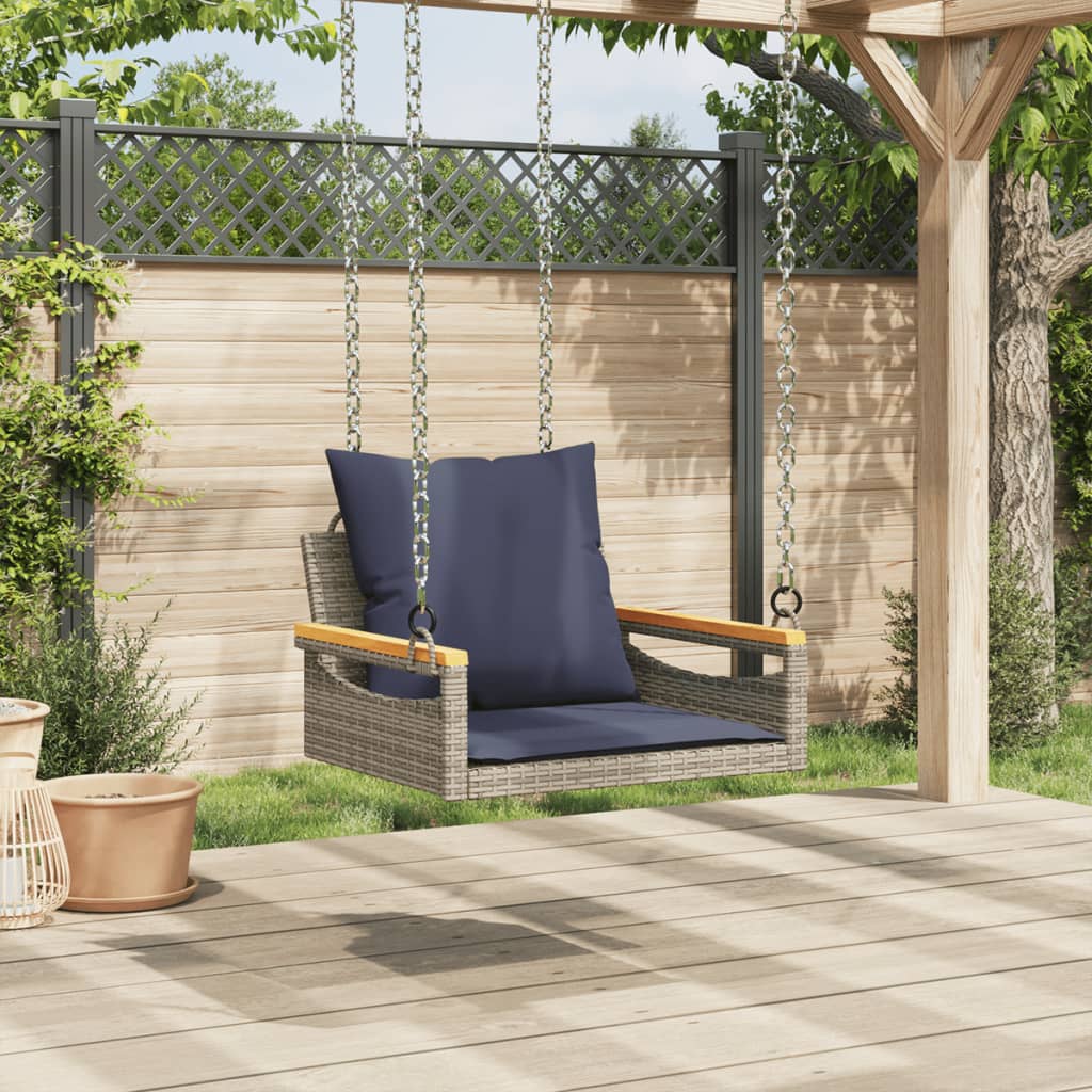 vidaXL Swing Bench with Cushions Hammock Chair Poly Rattan Brown/Gray/Black-1