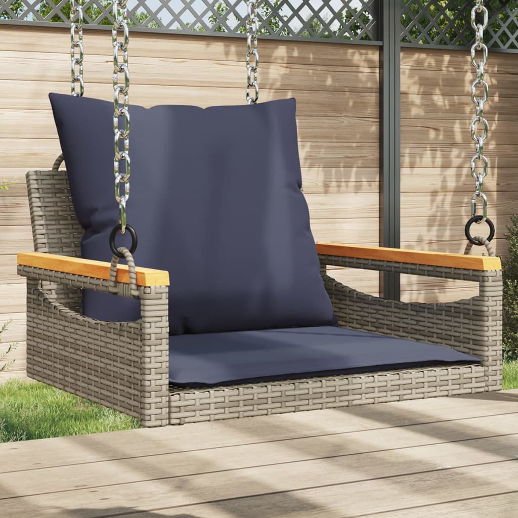 vidaXL Swing Bench with Cushions Hammock Chair Poly Rattan Brown/Gray/Black-0