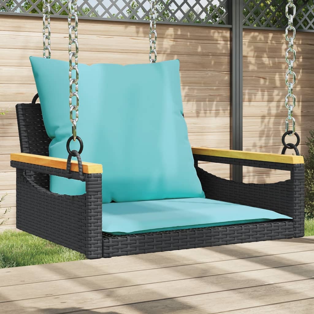 vidaXL Swing Bench with Cushions Hammock Chair Poly Rattan Brown/Gray/Black-0