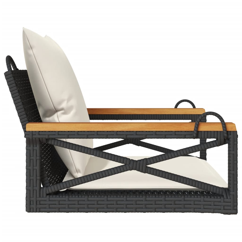 vidaXL Swing Bench with Cushions Black 24.8"x24.4"x15.7" Poly Rattan-4