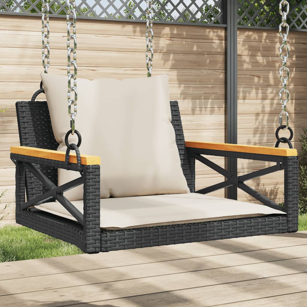 vidaXL Swing Bench with Cushions Black 24.8"x24.4"x15.7" Poly Rattan-0