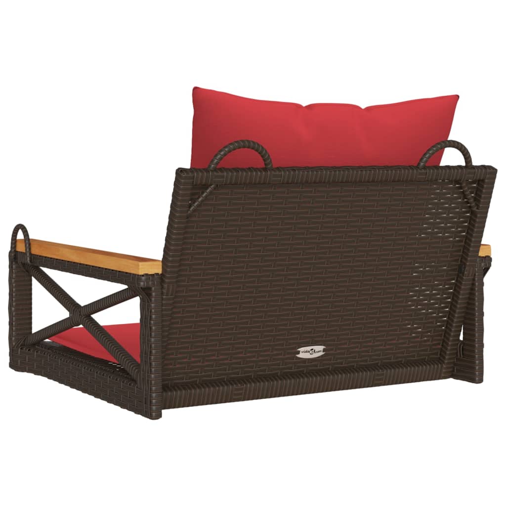 vidaXL Swing Bench with Cushions Hammock Chair Poly Rattan Brown/Gray/Black-4