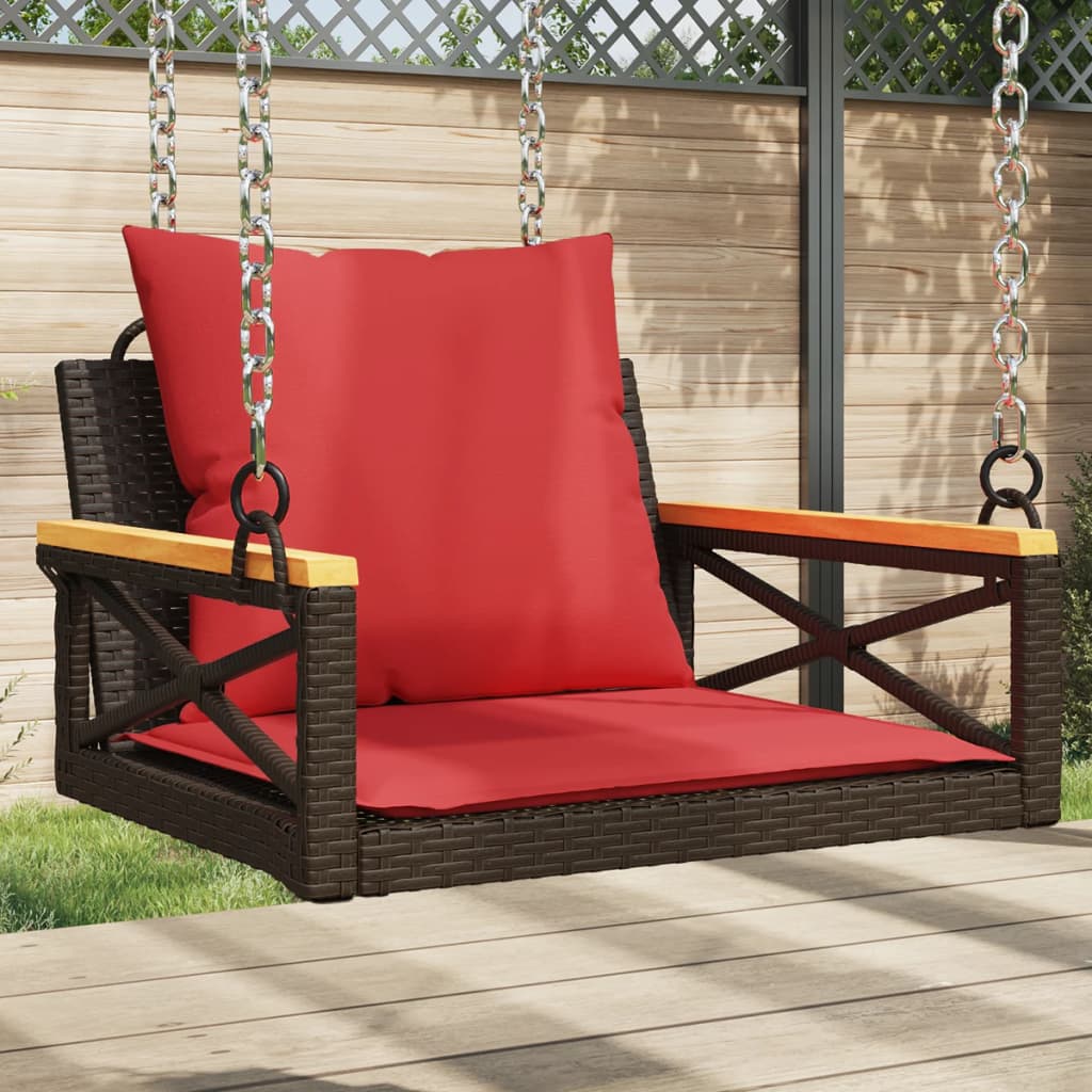 vidaXL Swing Bench with Cushions Hammock Chair Poly Rattan Brown/Gray/Black-0