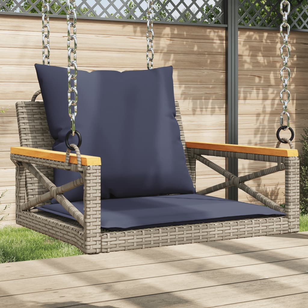 vidaXL Swing Bench with Cushions Hammock Chair Poly Rattan Brown/Gray/Black-0