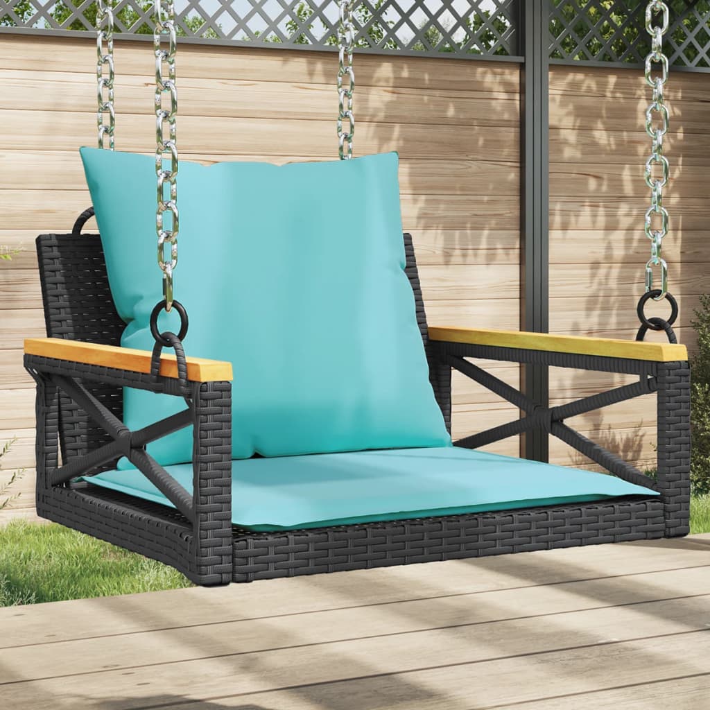 vidaXL Swing Bench with Cushions Hammock Chair Poly Rattan Brown/Gray/Black-0