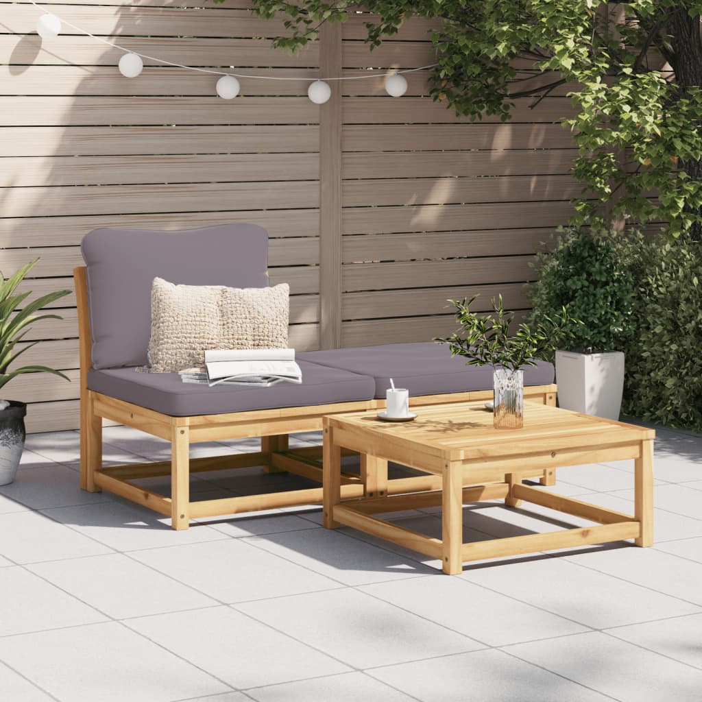 vidaXL 3 Piece Patio Lounge Set with Cushions Solid Wood Acacia-0