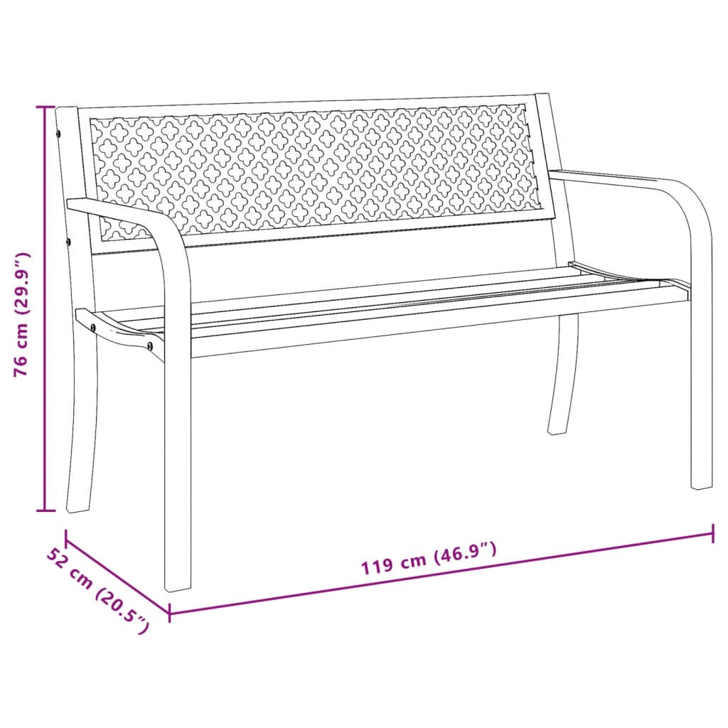 vidaXL Patio Bench 46.9" Black Steel-4