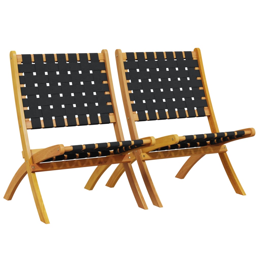 vidaXL Folding Patio Chairs 2 pcs Black Solid Wood Acacia and Fabric-1