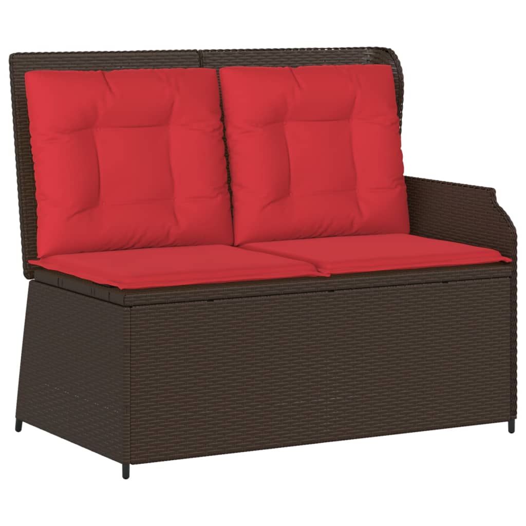 vidaXL Reclining Patio Bench with Cushions Brown Poly Rattan-1