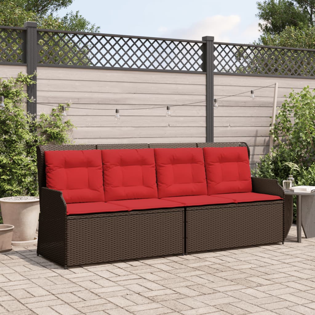 vidaXL Reclining Patio Bench with Cushions Brown Poly Rattan-2