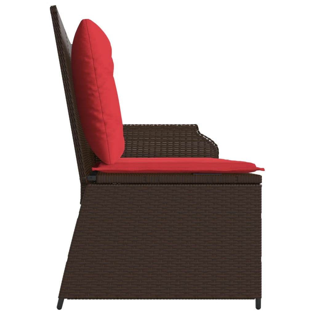 vidaXL Reclining Patio Bench with Cushions Brown Poly Rattan-4