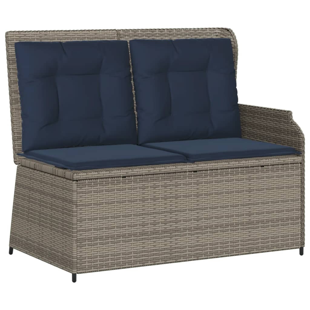 vidaXL Reclining Patio Bench with Cushions Gray Poly Rattan-1