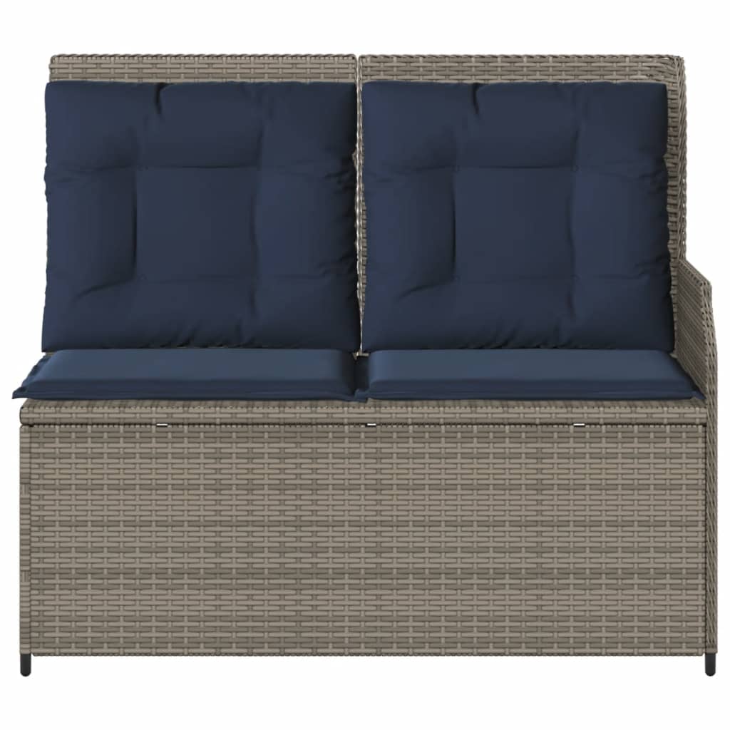 vidaXL Reclining Patio Bench with Cushions Gray Poly Rattan-3