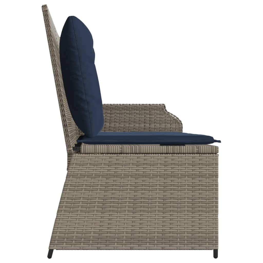 vidaXL Reclining Patio Bench with Cushions Gray Poly Rattan-4